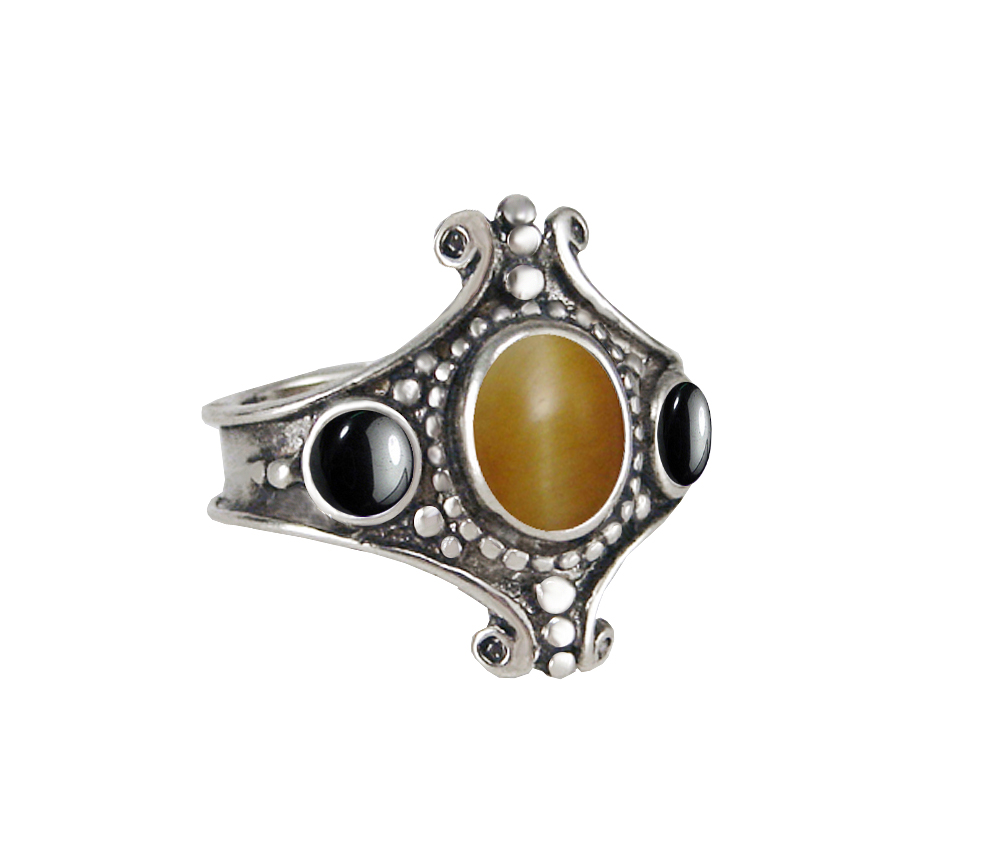 Sterling Silver Imperial Ring With Honey And Hematite Size 11